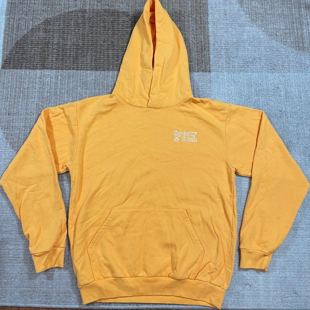 NEW SPORTY & RICH YELLOW FUN LOGO HOODIE SZ MEDIUM M - Picture 1 of 4
